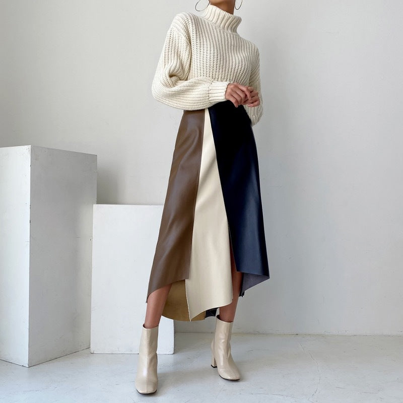 Mosaic Leather Skirt with Elegant Mid-Length Design for Chic Style