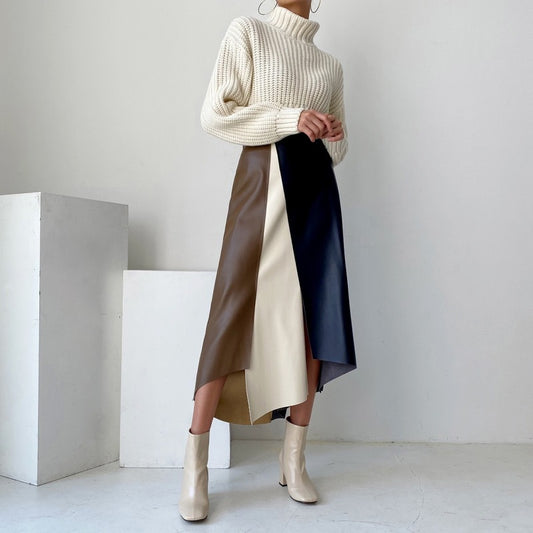 Mosaic Leather Skirt with Elegant Mid-Length Design for Chic Style