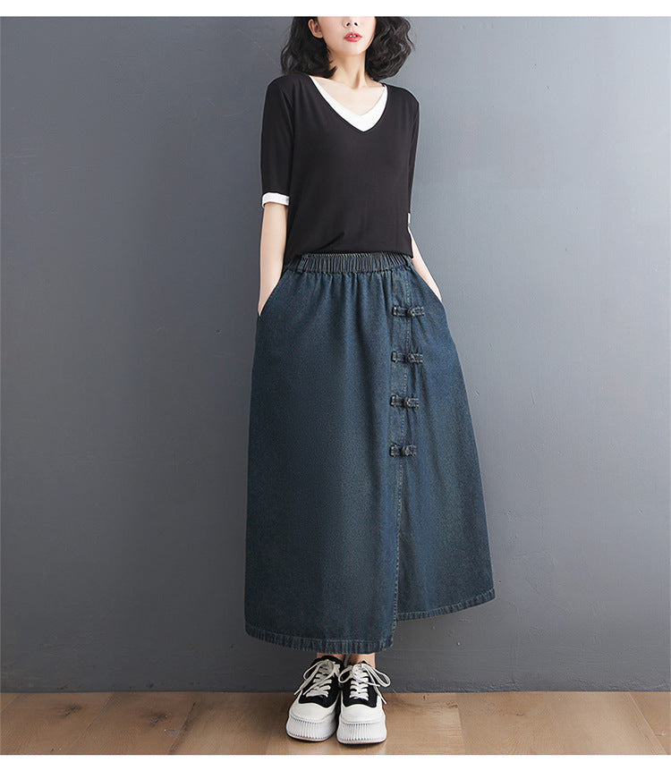 Artistic Retro Denim Skirt with Button Detail for Chic Looks