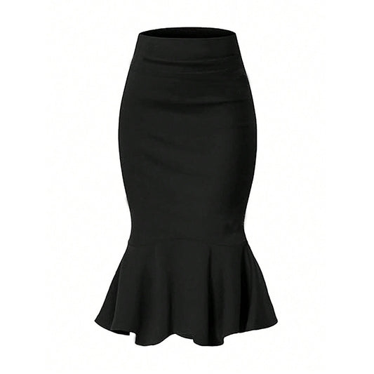 Fishtail Elastic Skirt with Elegant Style and Zipper Detail