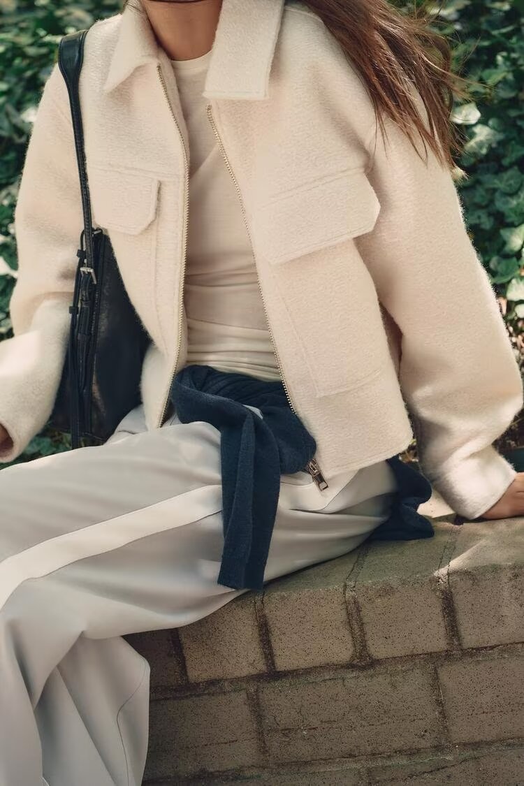 Beaded Leather Jacket with Large Pockets and Lapel Style