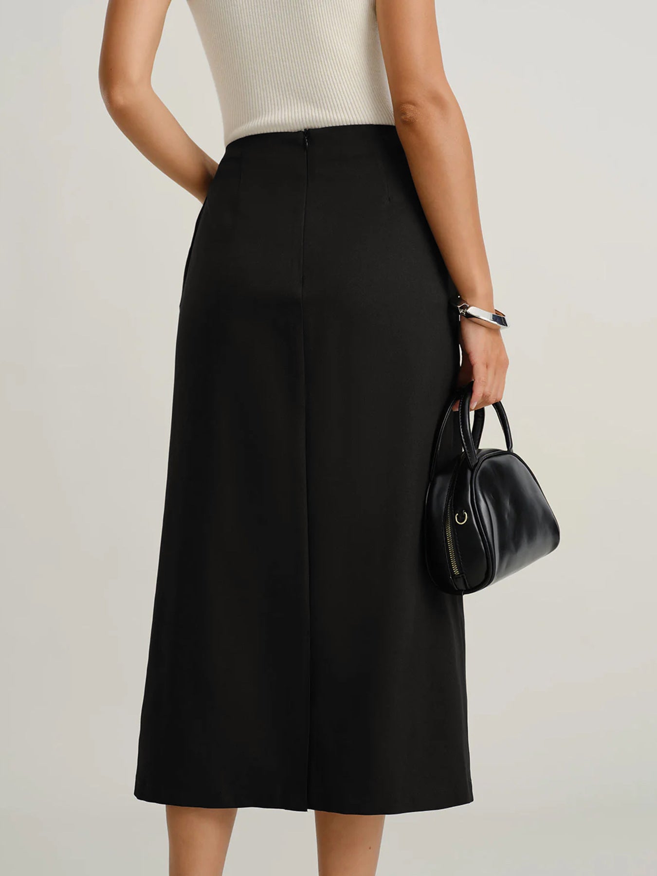 Straight Skirt with Retro Front Slit and Slimming Fit