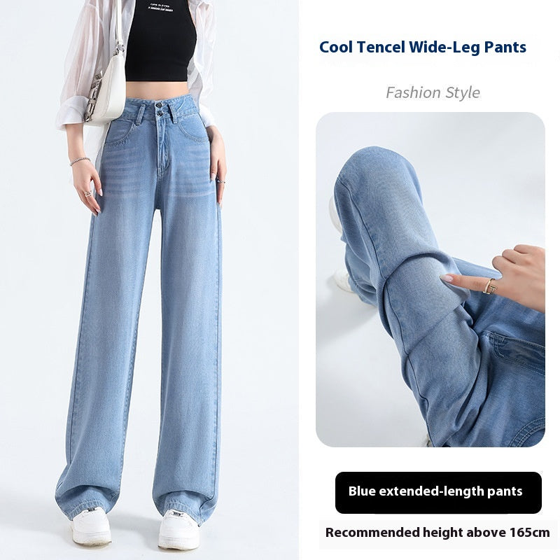 Lyocell Denim Wide-leg Pants with High Waist and Button Detail