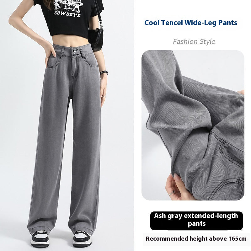 Lyocell Denim Wide-leg Pants with High Waist and Button Detail