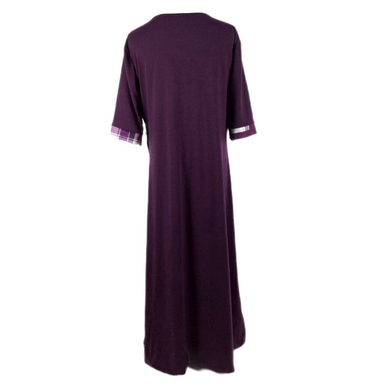 Round Neck Contrast Color Half Sleeve Irregular Long Dress