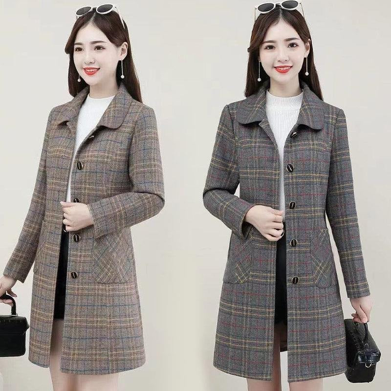 Plaid Woolen Coat with Casual Japanese Style for Autumn Wear