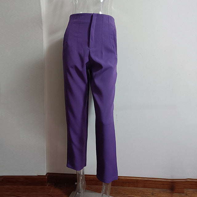 Pleated High Waist Slim-fit Basic Pants with Pocket Detail