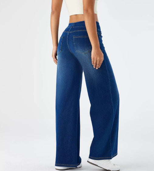 Straight Denim Trousers with High Elasticity and Trendy Style