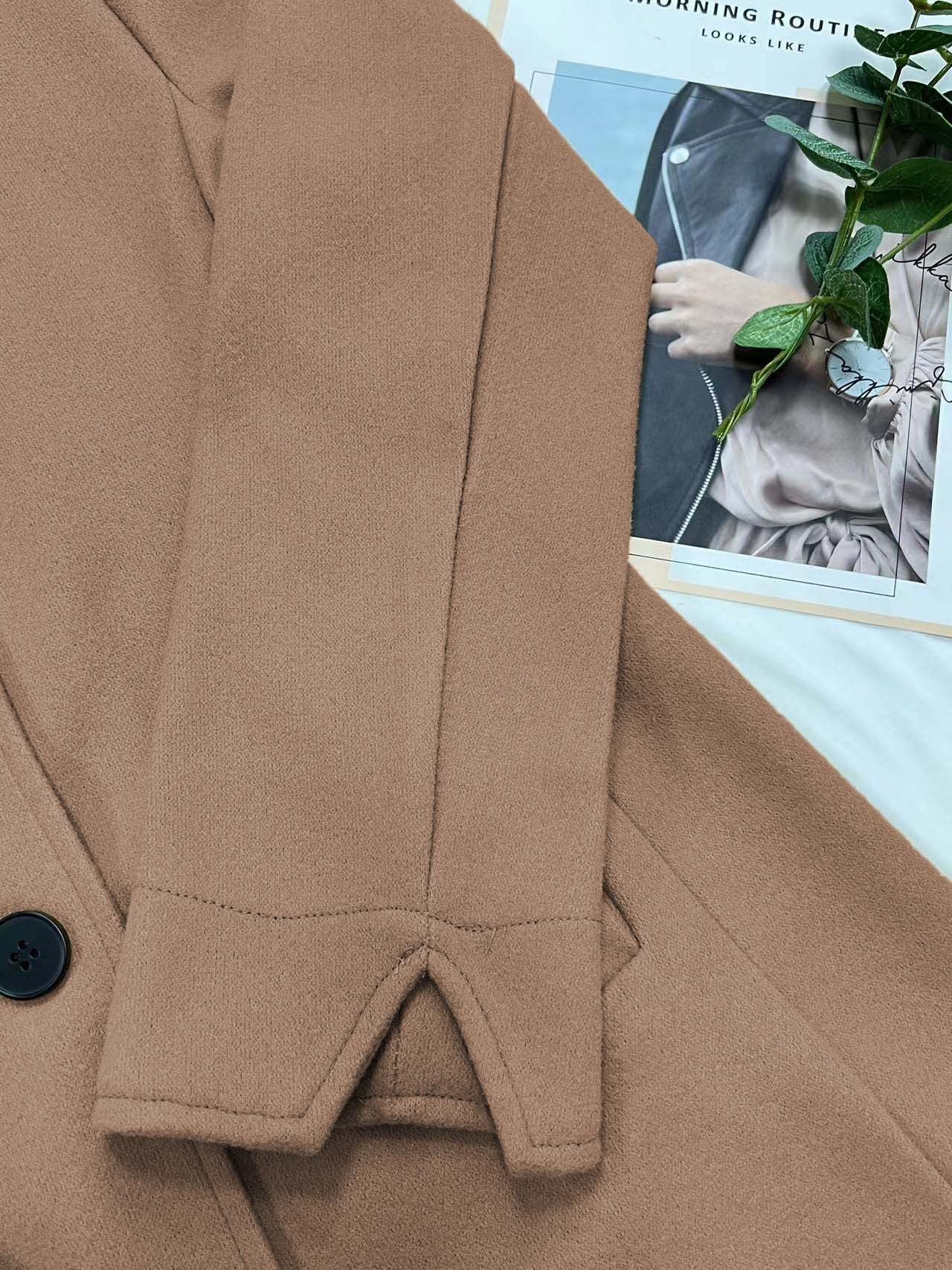 Minimalist Long Sleeve Lapel Button Slim-fit Woolen Coat