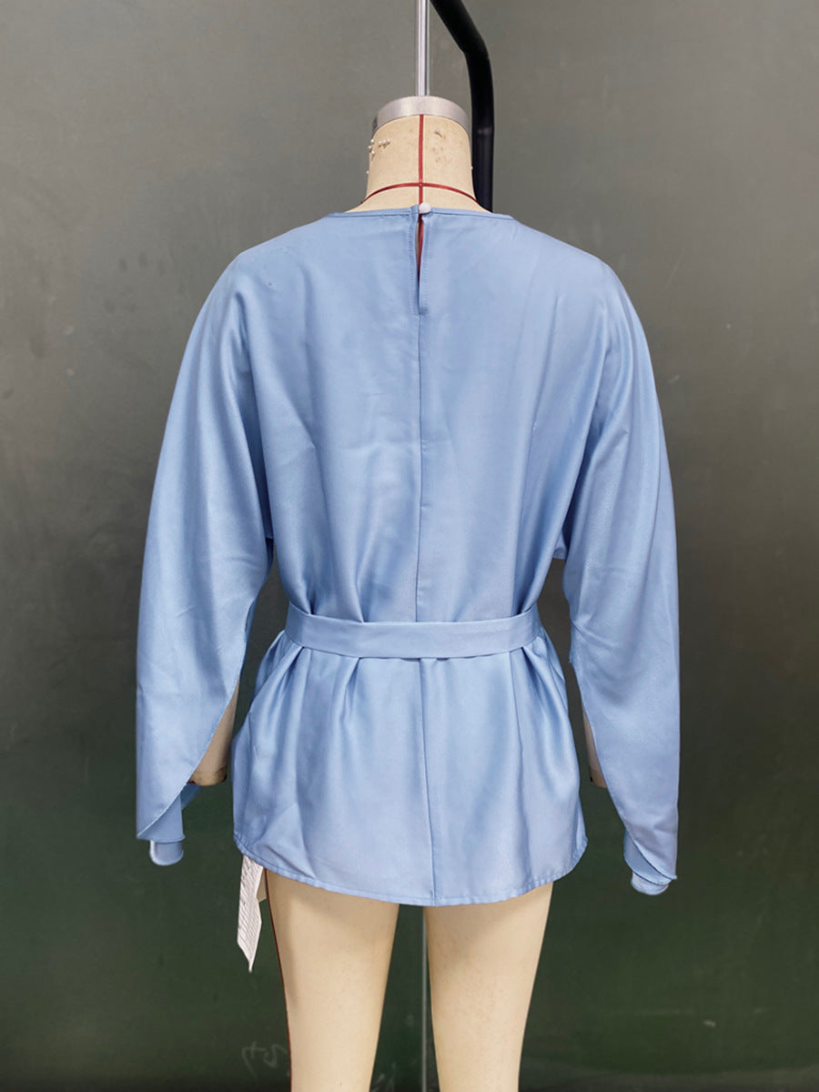 Solid Color Flared Half Sleeve Shirt with Bell Sleeve Design