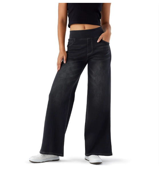 Straight Denim Trousers with High Elasticity and Trendy Style