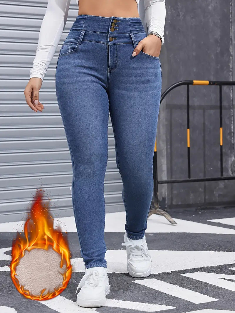 Denim Trousers with Multi-button Design for Comfortable Style