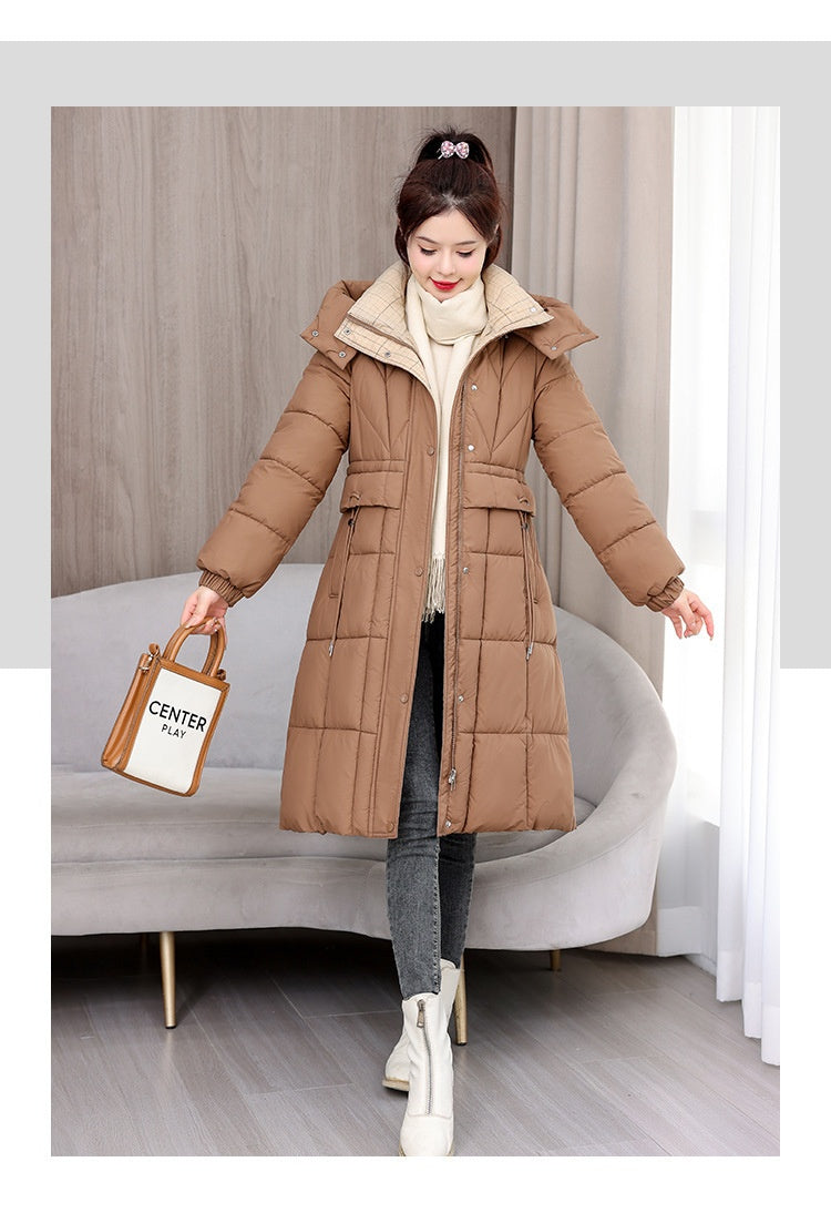 Mid-length Slimming Cotton Coat with Cinched Style and Pockets