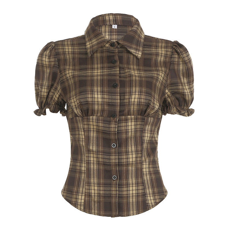 Plaid Pleated Slim-fit Tutu Skirt with Contrast Color Design