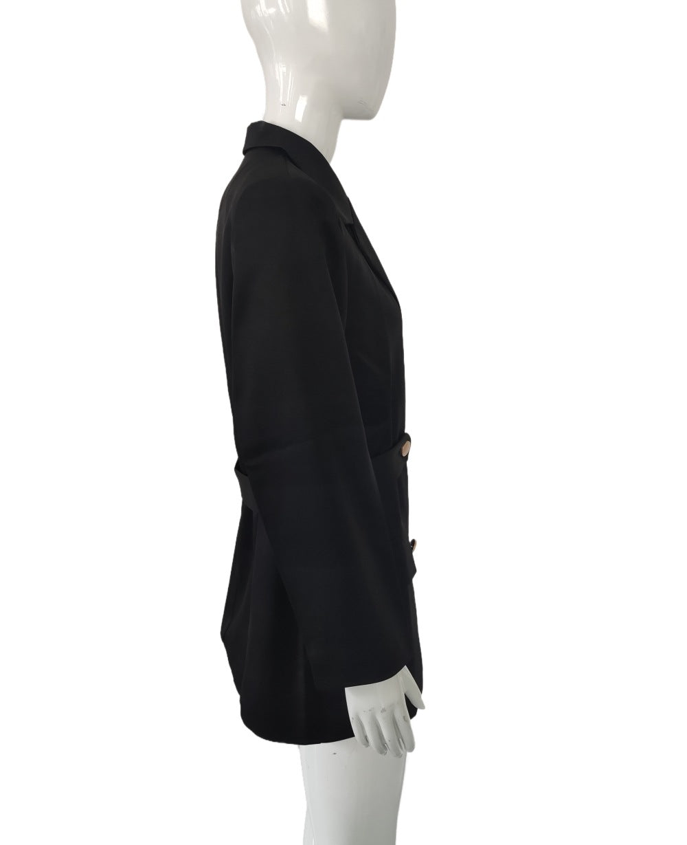 Slim Fit Business Suit Coat with Elegant Drawstring Style
