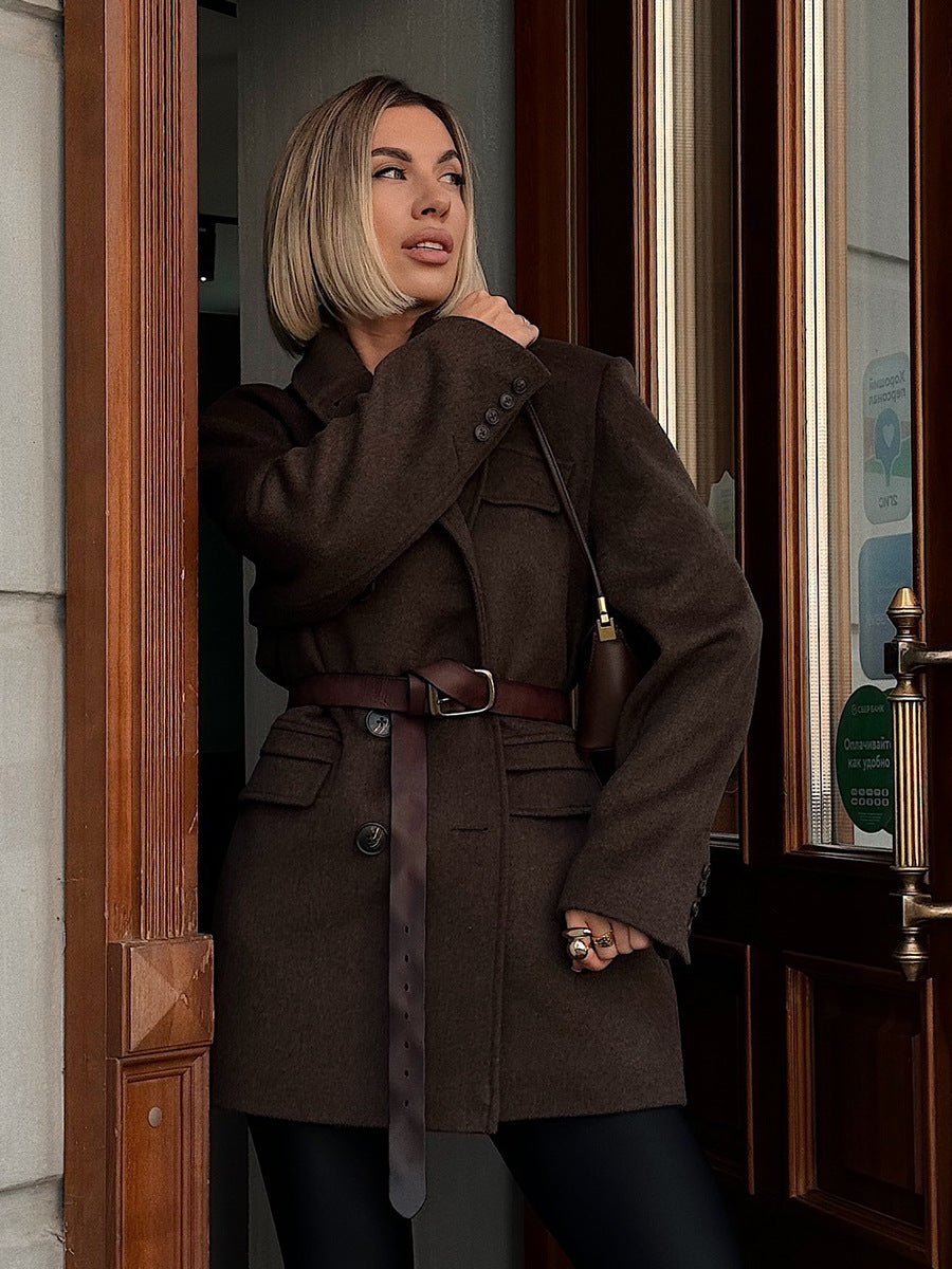 Mid-length Double-breasted Coat with Classic British Style