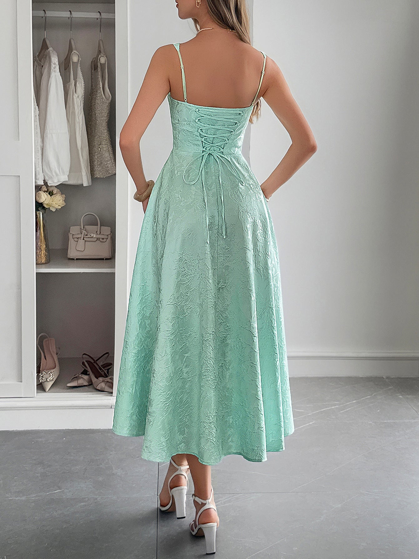 Maxi Dress with Adjustable Waist and A-Line Skirt Style