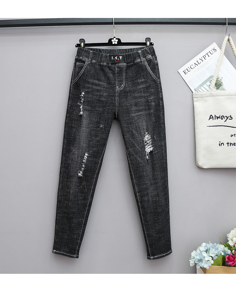 Plus Size Stretch High Waist Jeans with Cropped Denim Style