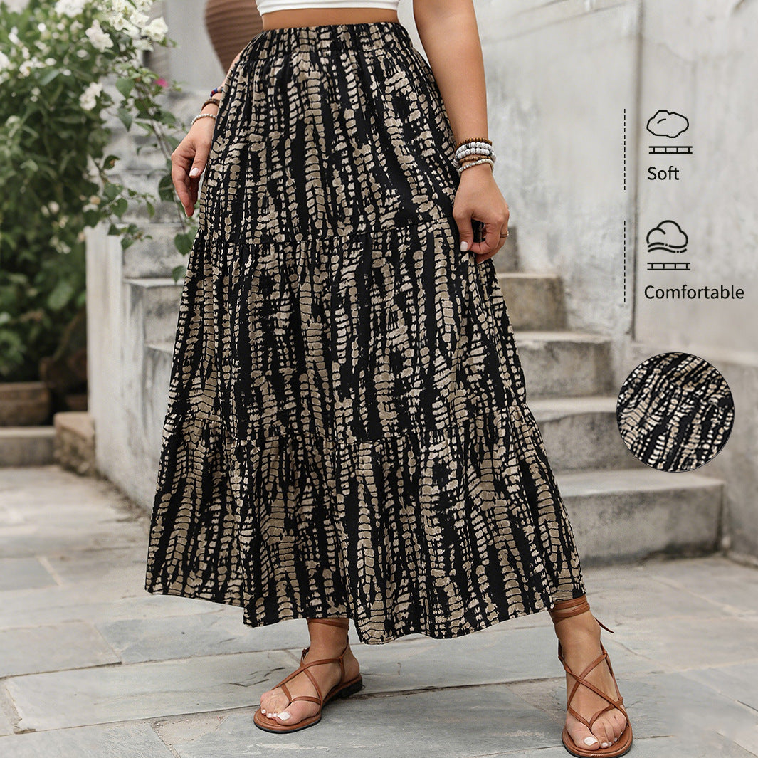 High Waist Plus Size Skirt with Elegant Stripe Pattern Design