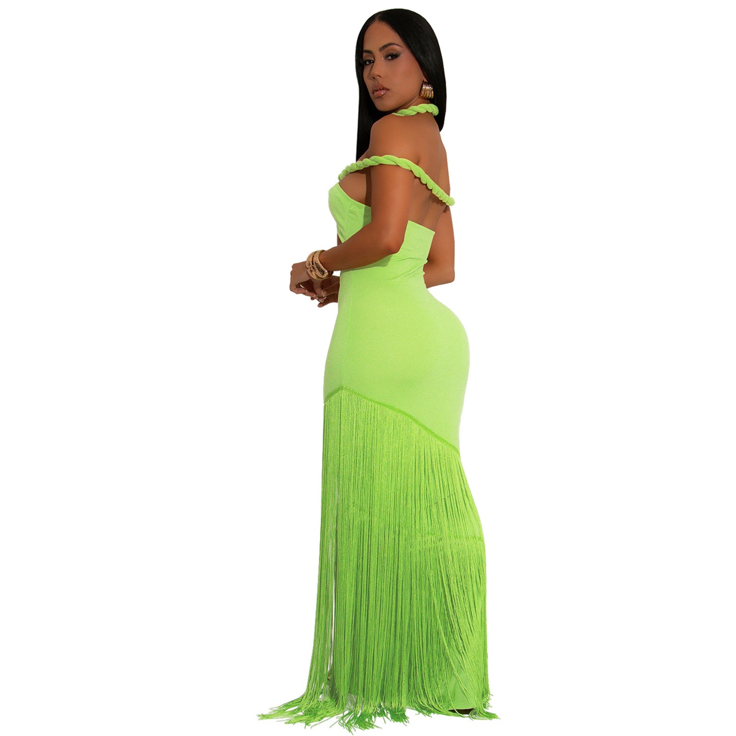 Tube Top Dress with Elegant Tassel Detailing for Events and Parties