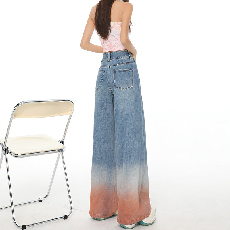 High Waist Wide Leg Jeans with Retro Blue Gradient Style