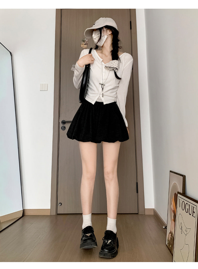 Crimp Slimming Skirt with High Waist and Pockets for Casual Style