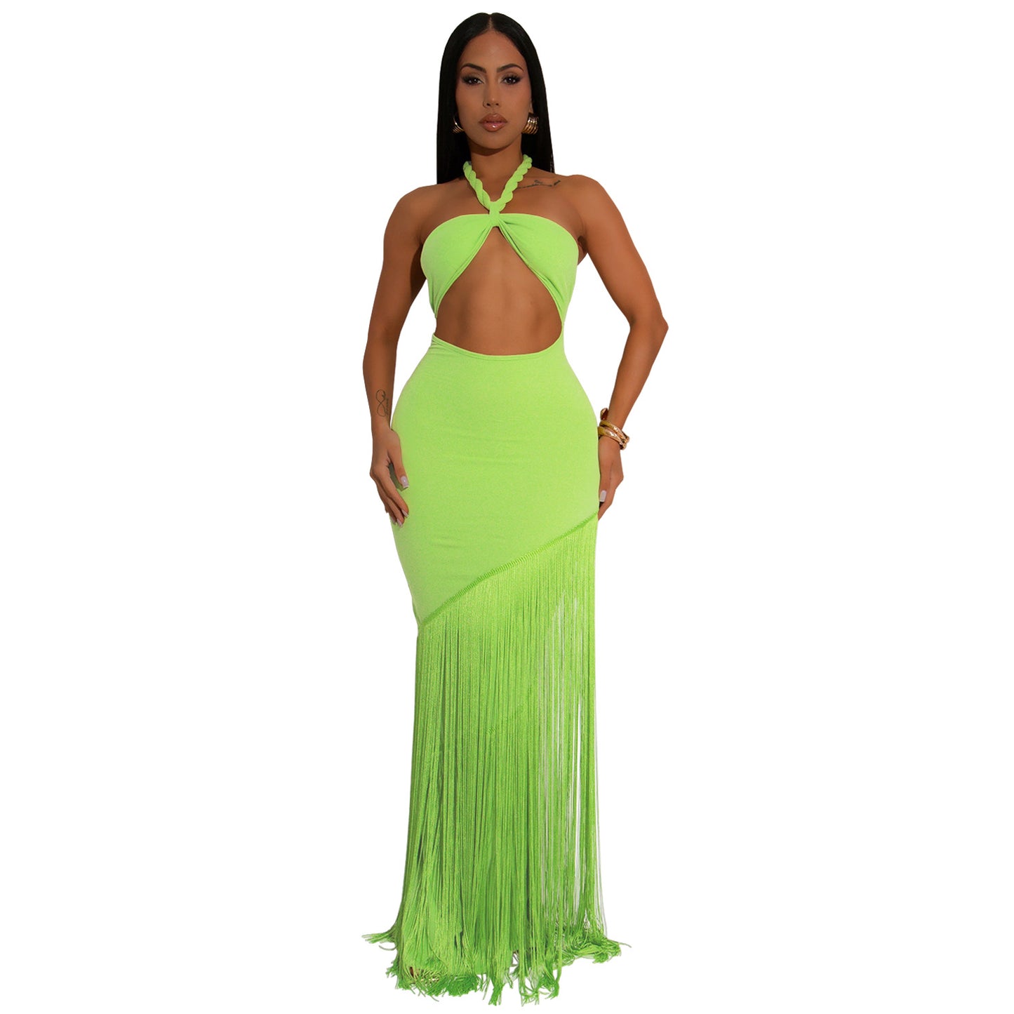 Tube Top Dress with Elegant Tassel Detailing for Events and Parties