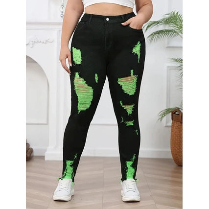 Denim Trousers with Ripped Contrast Colors for Street Fashion Style