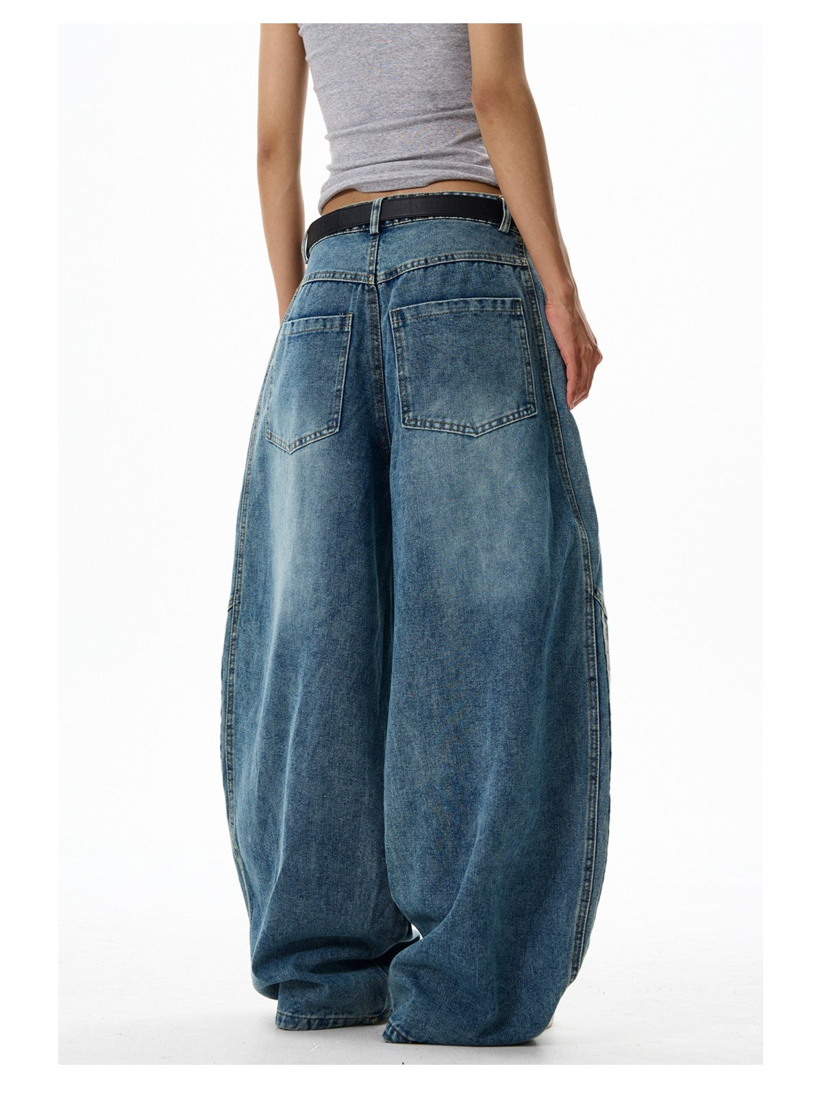 Retro Large Pocket Machete Jeans with Wide Leg Style