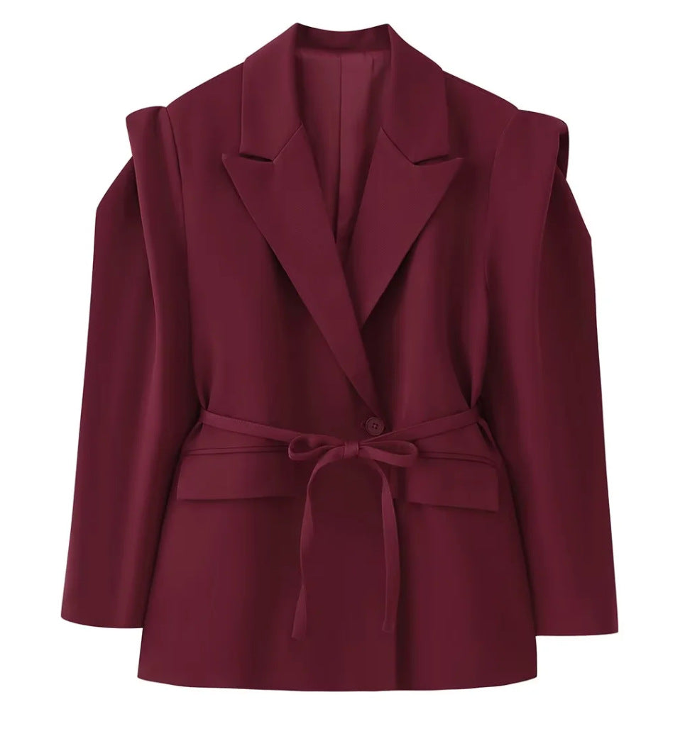 Padded Shoulder Blazer with Lace-up Waist Control for a Flattering Fit