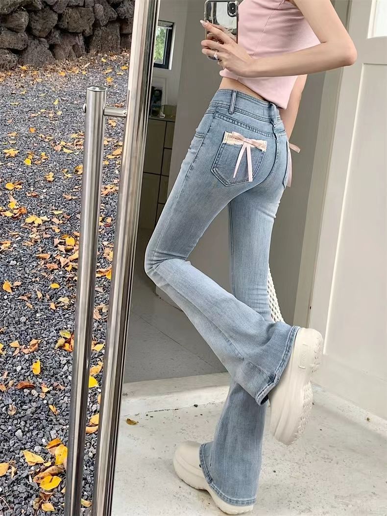 Skinny Jeans with High Waist Bow Design for Flattering Fit