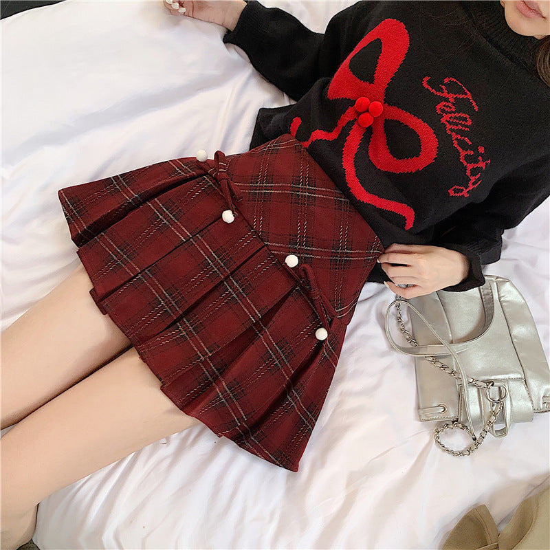 Plaid Pleated High Waist Umbrella Culottes Skirt for Autumn Style