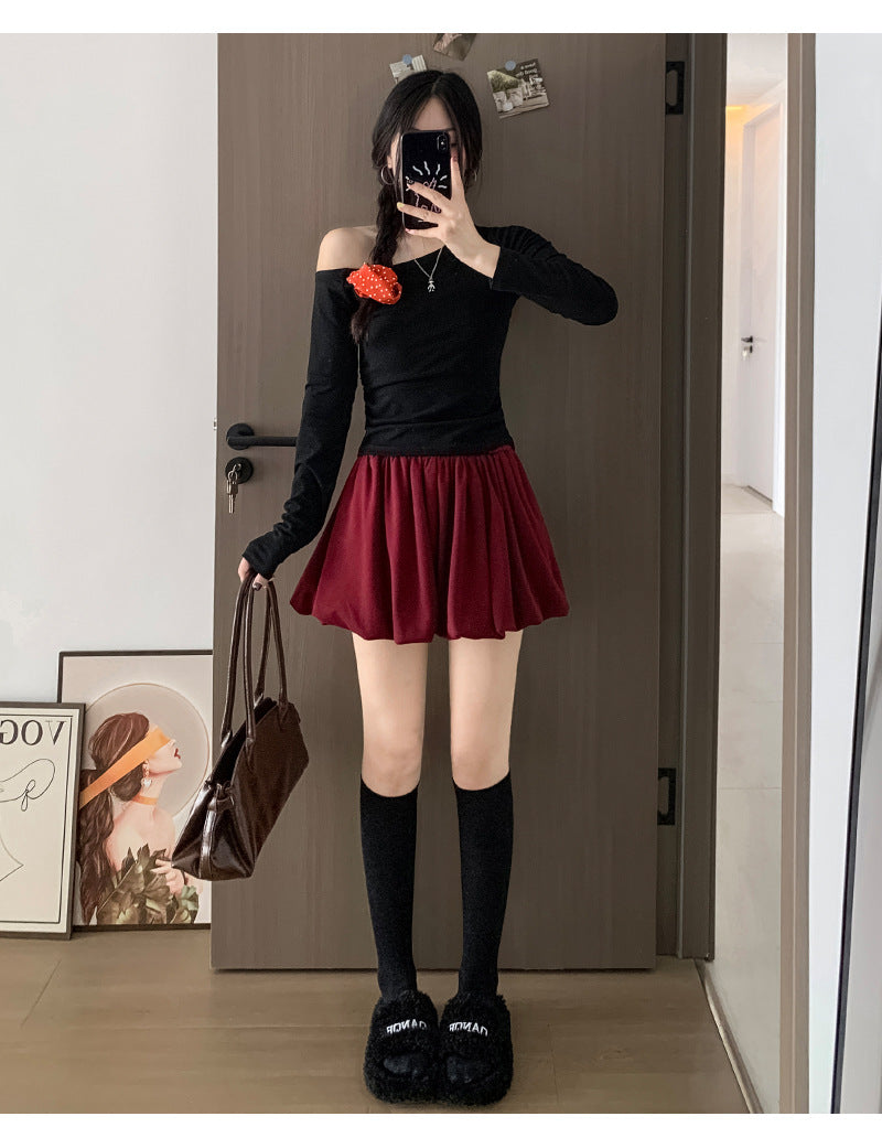 Crimp Slimming Skirt with High Waist and Pockets for Casual Style