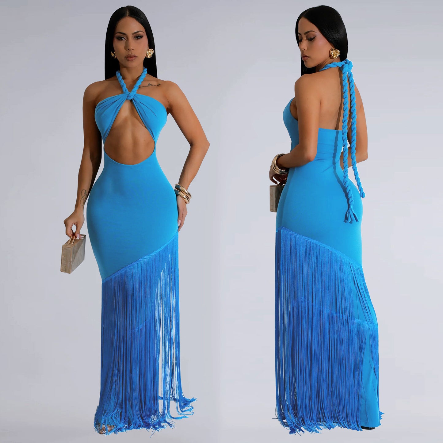 Tube Top Dress with Elegant Tassel Detailing for Events and Parties