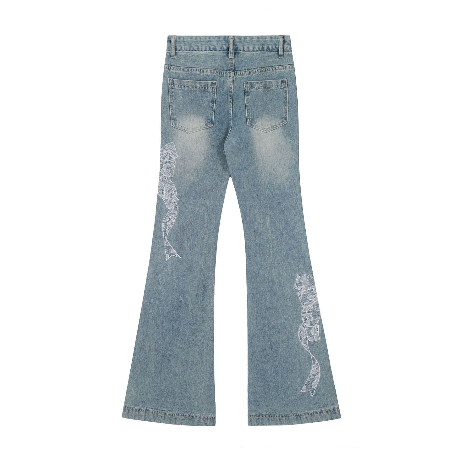 Butterfly Lace Stitching Design Jeans with Bootcut Style