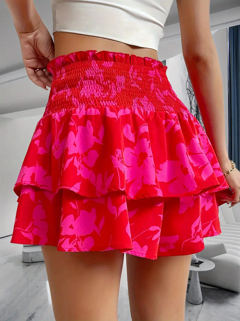 Casual Bohemian Dress with 3D Effect Printed Short Skirt