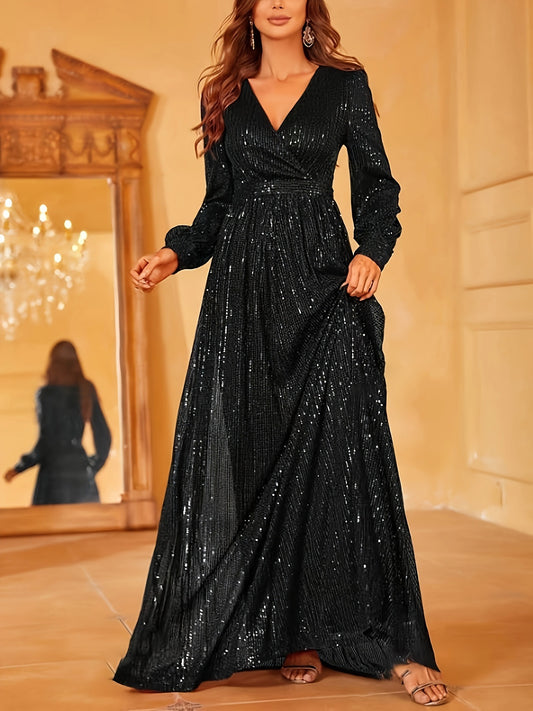Evening Dress with Stunning Sequins and Elegant Long Sleeves