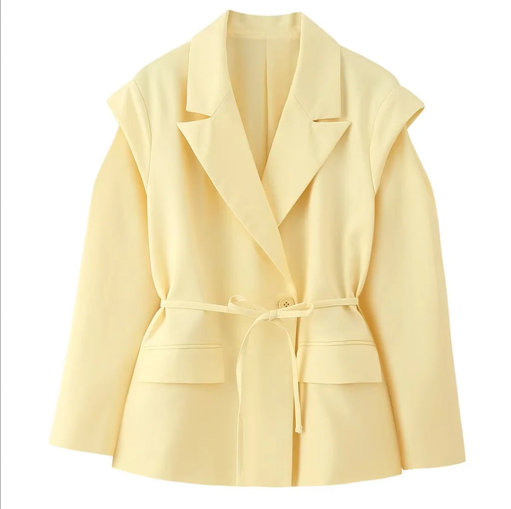 Padded Shoulder Blazer with Lace-up Waist Control for a Flattering Fit