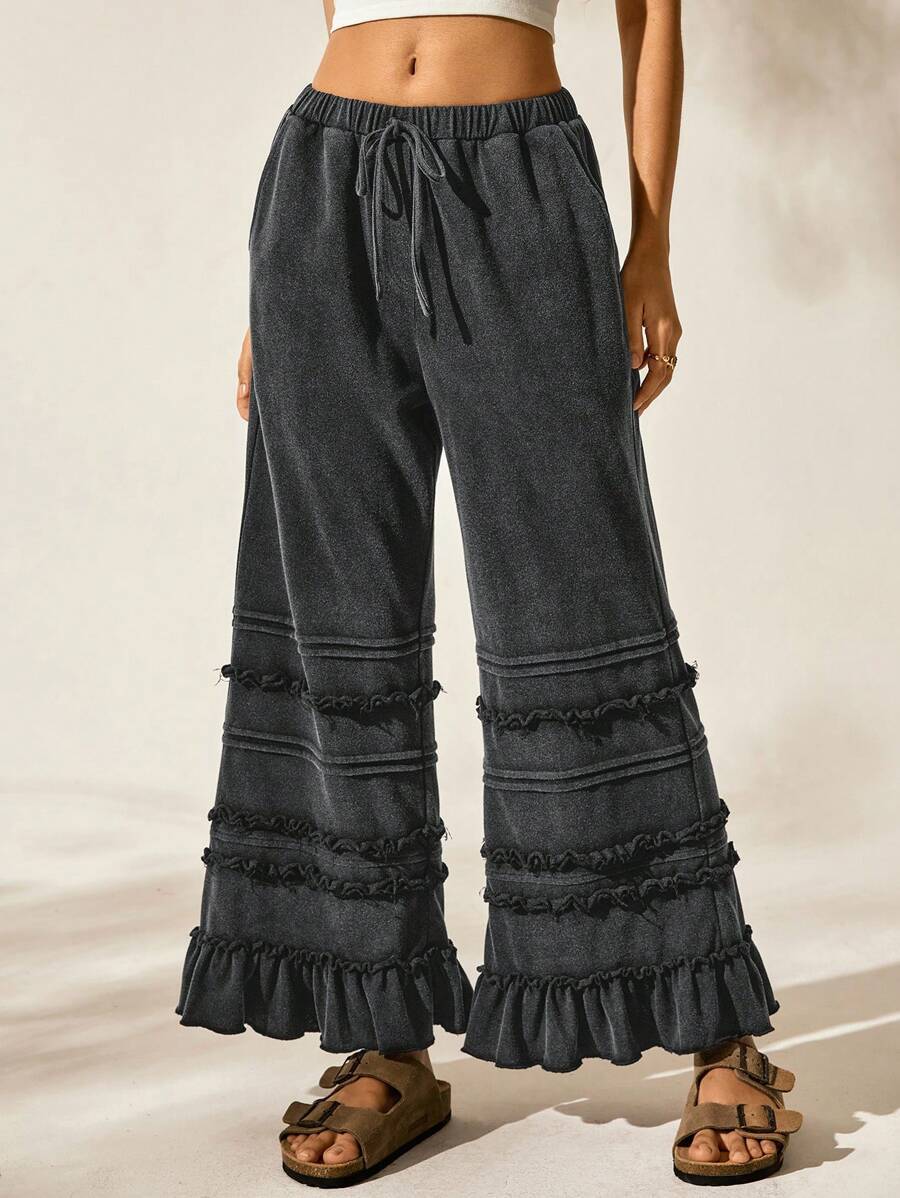 Flared Pants with Vintage Wash and Loose Fit Style