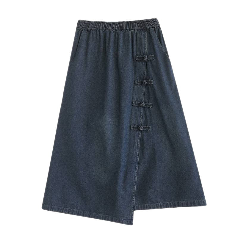 Artistic Retro Denim Skirt with Button Detail for Chic Looks
