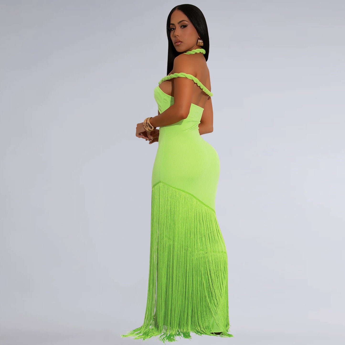Tube Top Dress with Elegant Tassel Detailing for Events and Parties