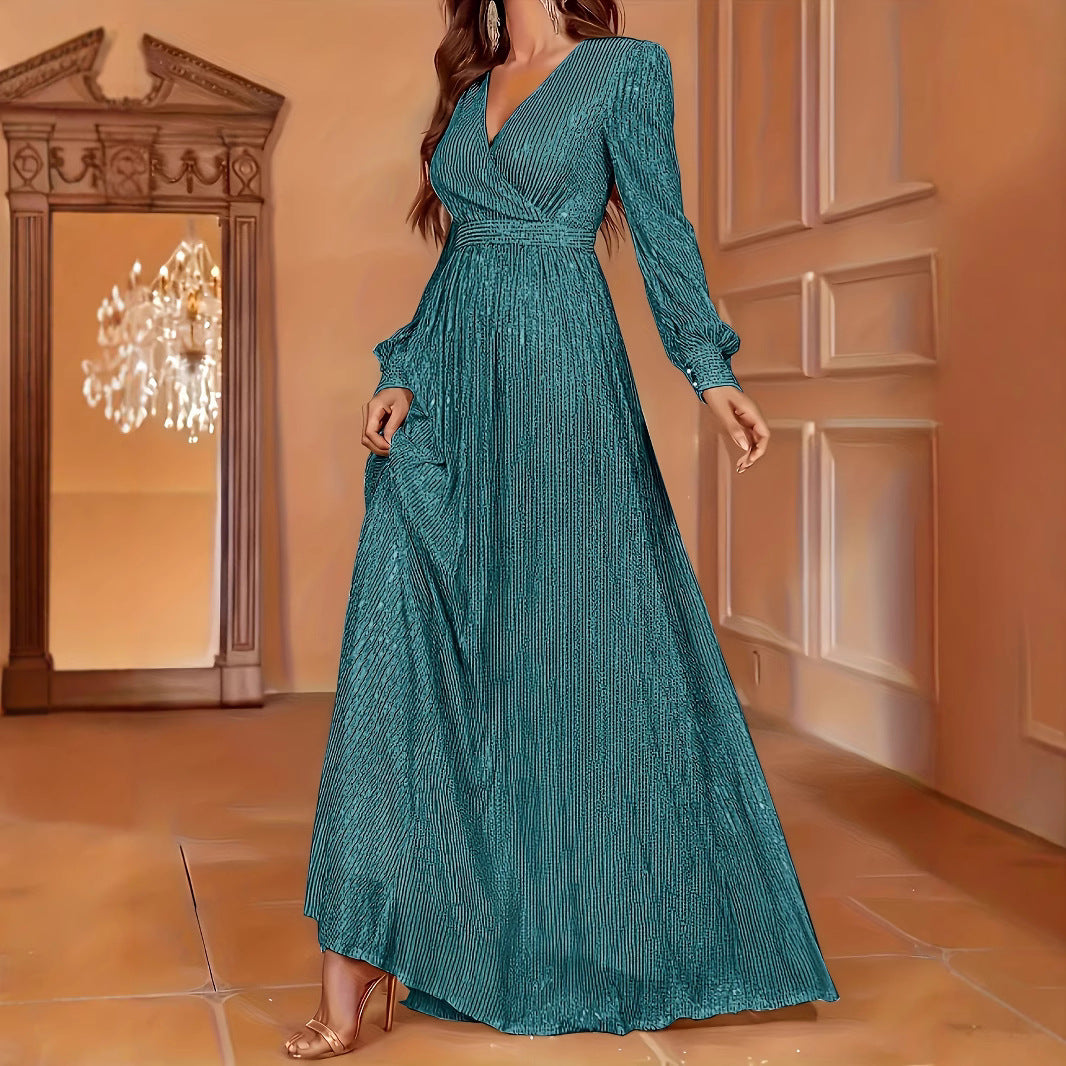 Evening Dress with Stunning Sequins and Elegant Long Sleeves