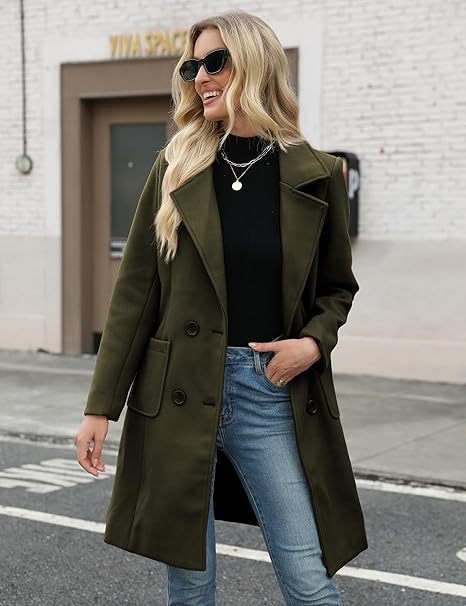 Mid-length Double Breasted Turn-down Collar Coat with Slim Fit Design