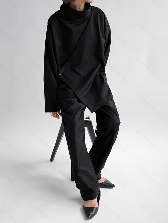 Long Sleeve Shirt with Cascading Collar for Effortless Style