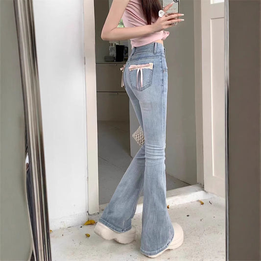 Skinny Jeans with High Waist Bow Design for Flattering Fit