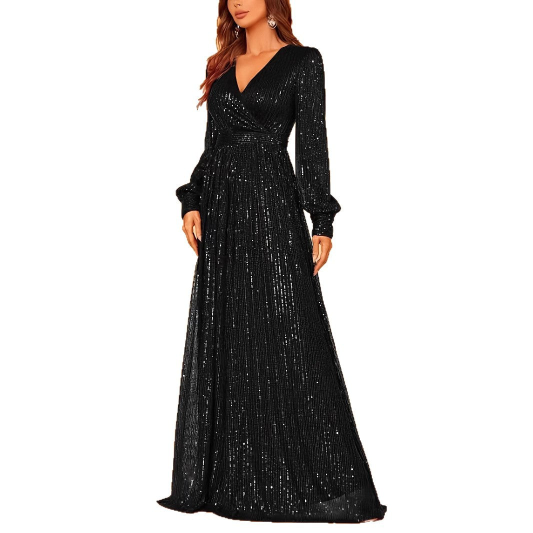 Evening Dress with Stunning Sequins and Elegant Long Sleeves