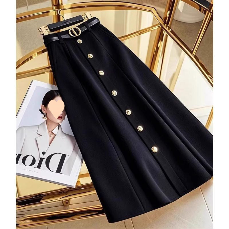 High Waist A-Line Black Skirt with Elegant Temperament Style
