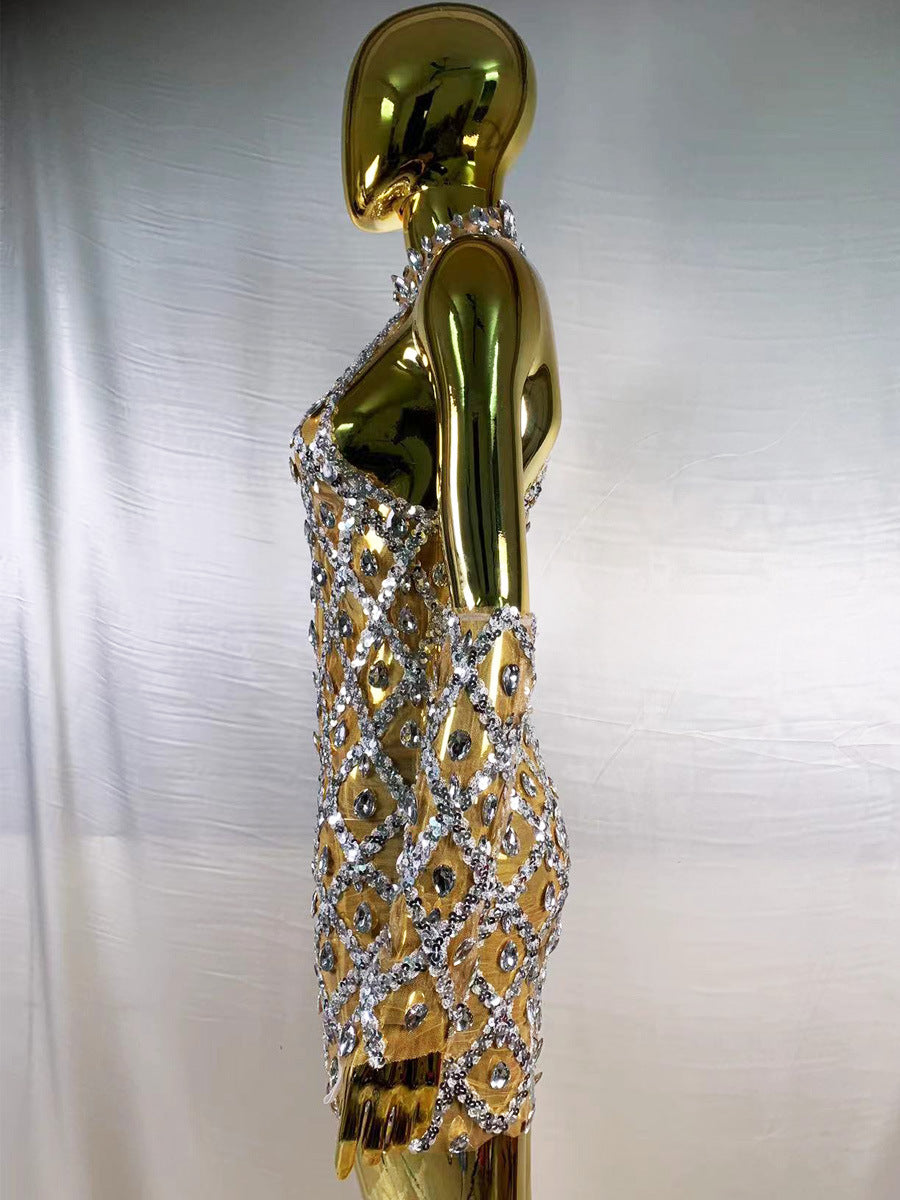 Rhinestone Plaid Sequined Gloves for a Stunning Evening Dress