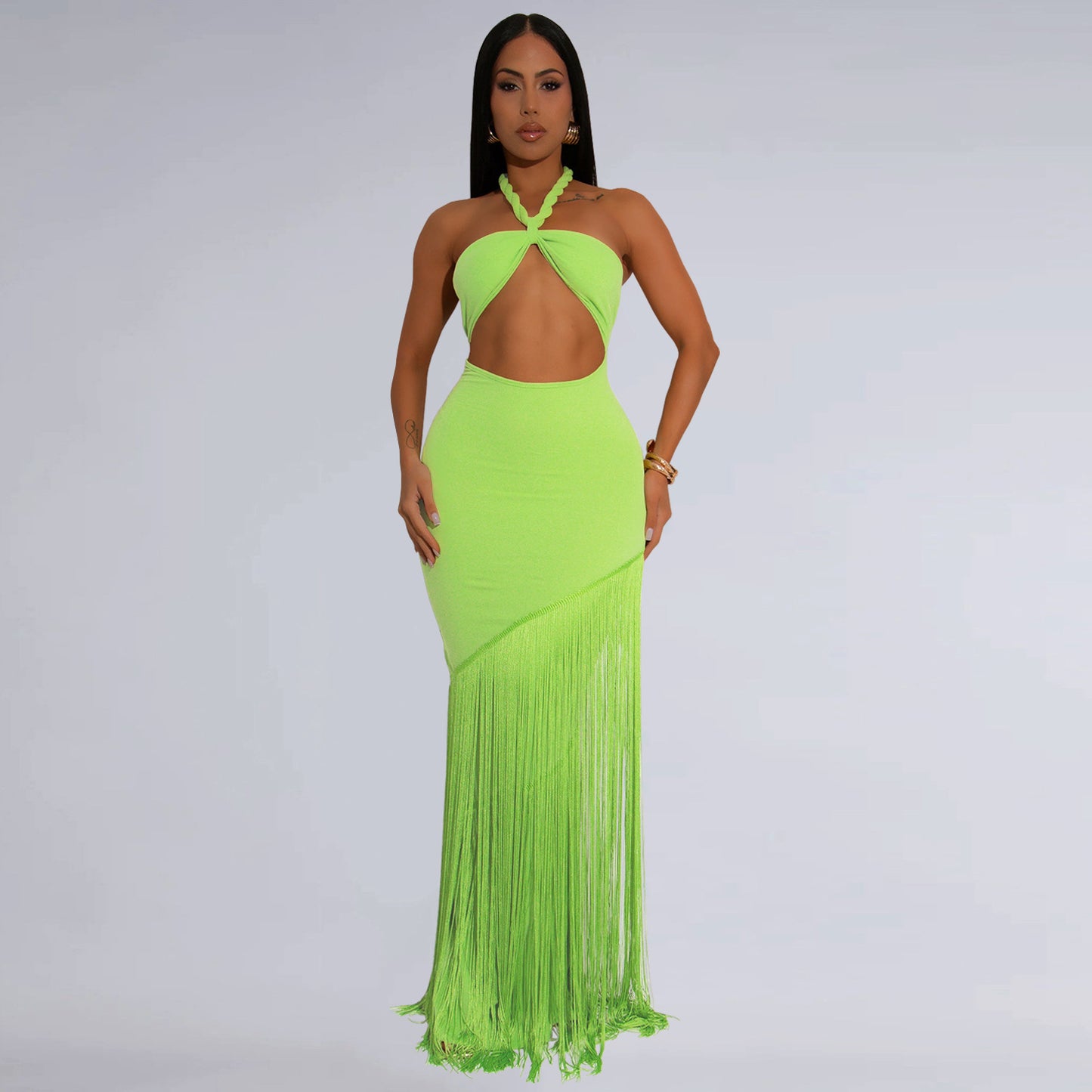 Tube Top Dress with Elegant Tassel Detailing for Events and Parties