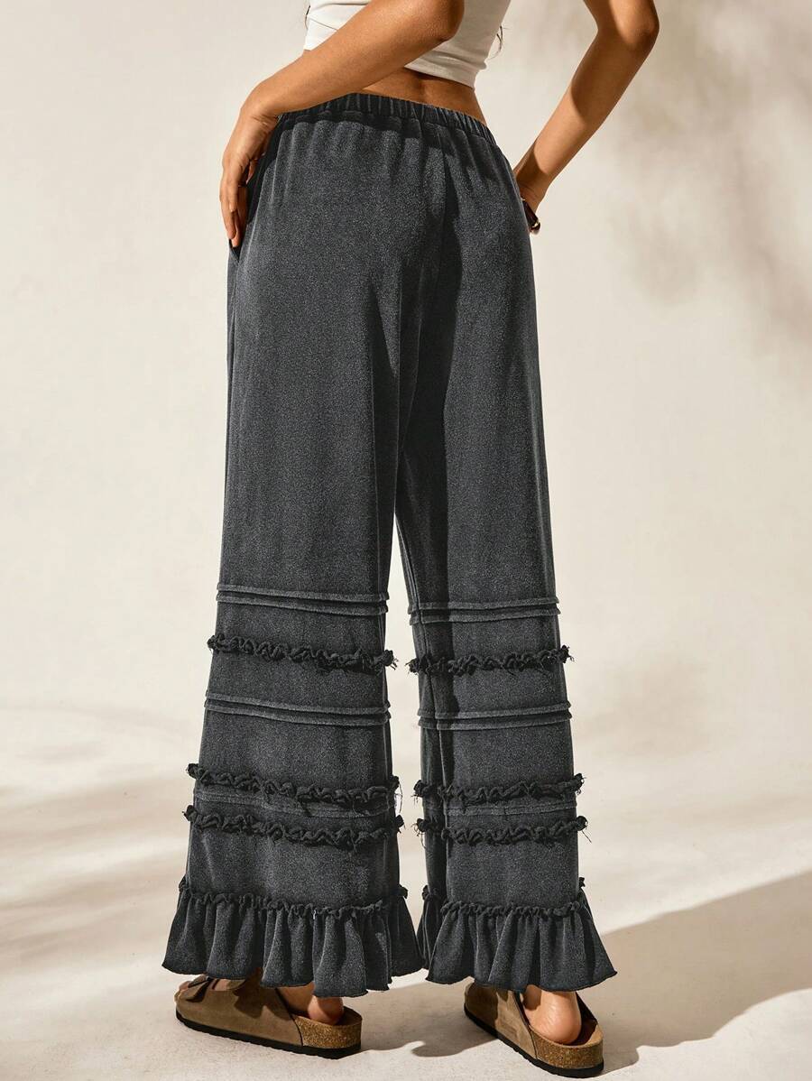 Flared Pants with Vintage Wash and Loose Fit Style